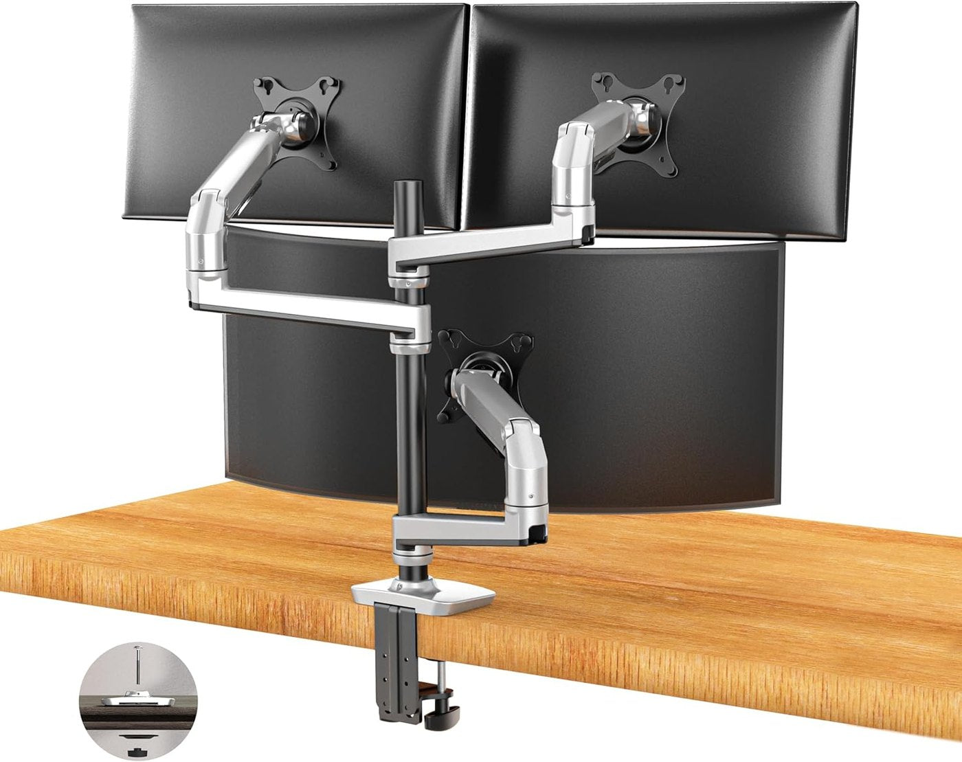 organized multi monitor workstation with desk monitors